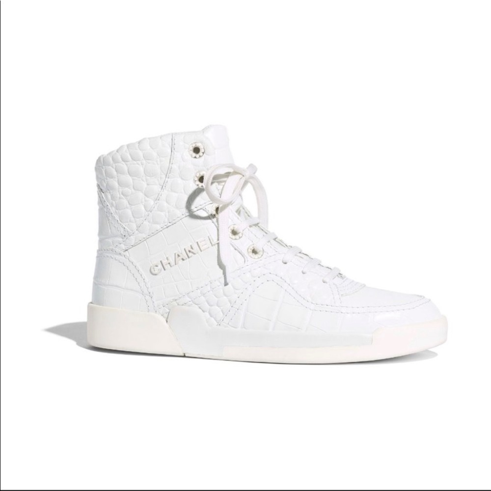 CHANEL Croc Embossed High-Top Sneakers AUTHENTIC
